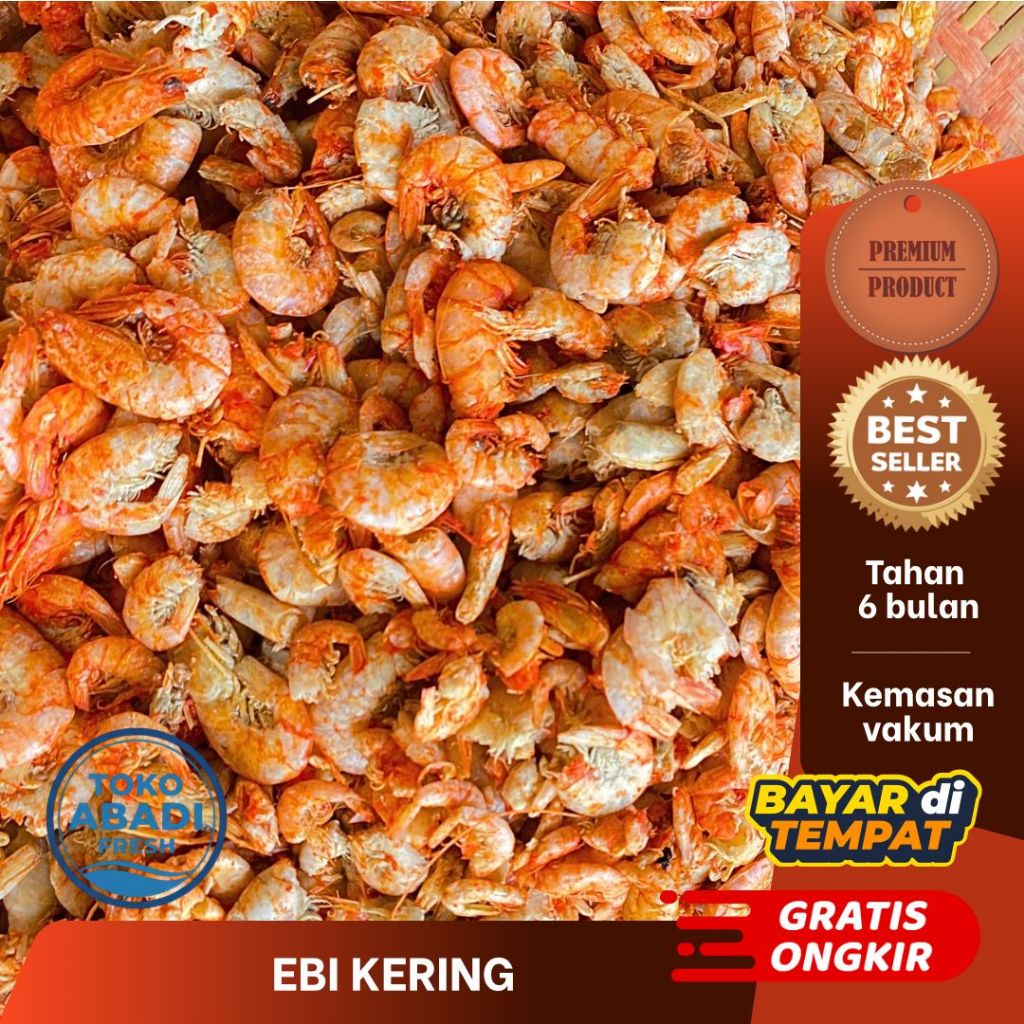 Udang Ebi Kering Tanpa Kepala - Kulit Merah Asli, Aroma Khas, Segar & Berkualitas 100 gram