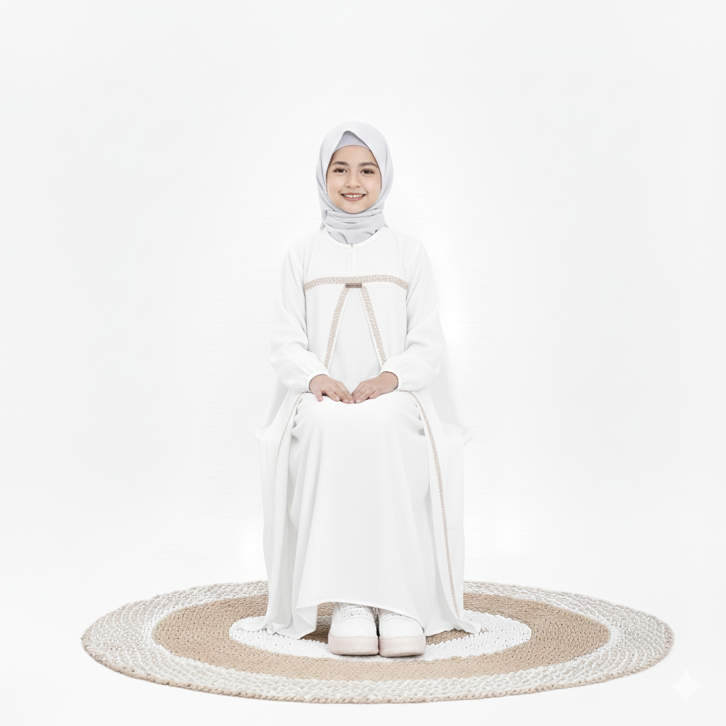 Gamis Anak Perempuan Broken White  Model Terbaru Lebaran 2026 Dress Simple