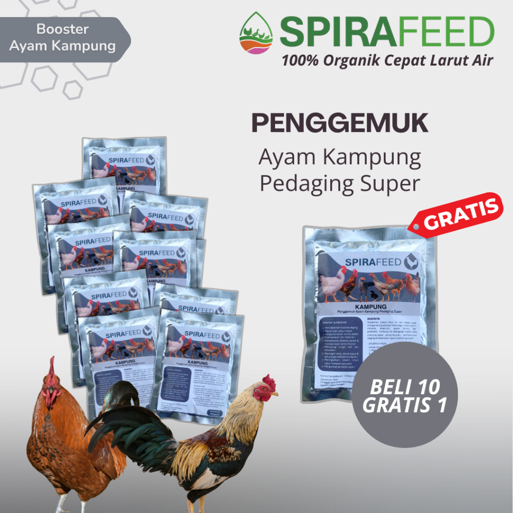 SPIRAFEED Kampung 10pcs +1 | Vitamin Penggemuk Ayam Kampung Joper & Pejantan