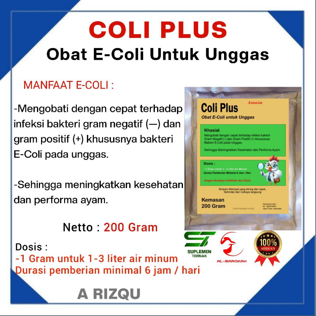 COLI PLUS 200gr – Obat E-Coli Ayam & Unggas | Atasi Mencret