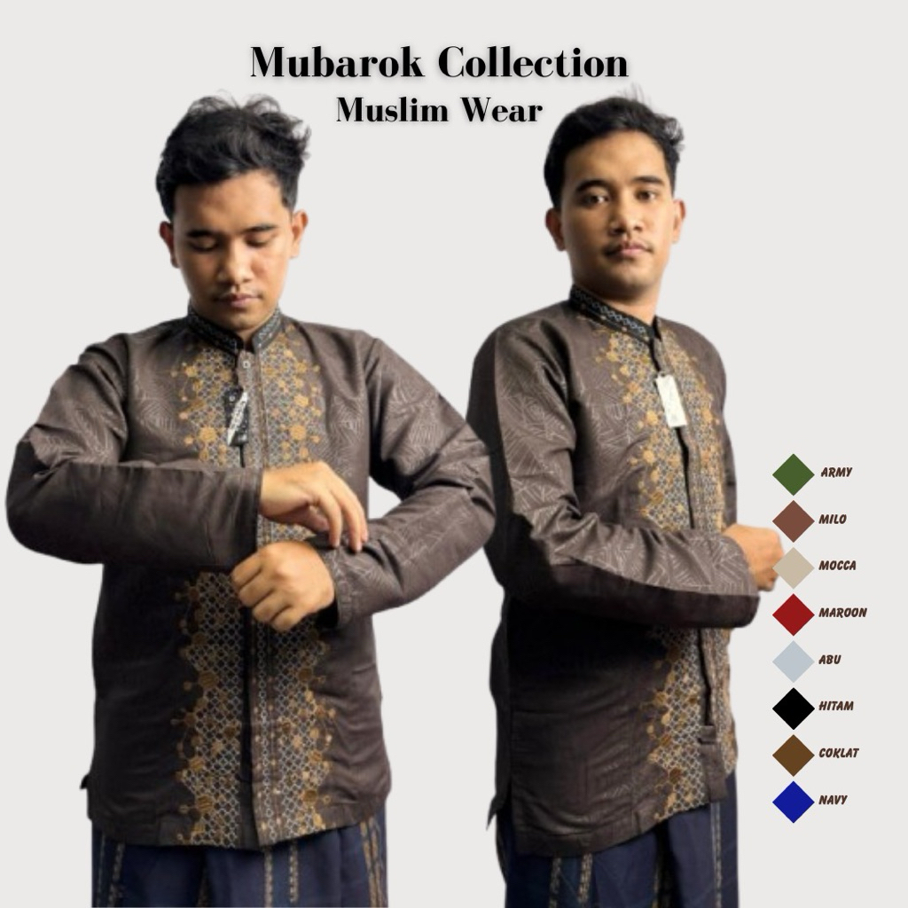 baju koko embos warna lengan panjang motip bordir terbaru baju koko taqwa Mubarok collection