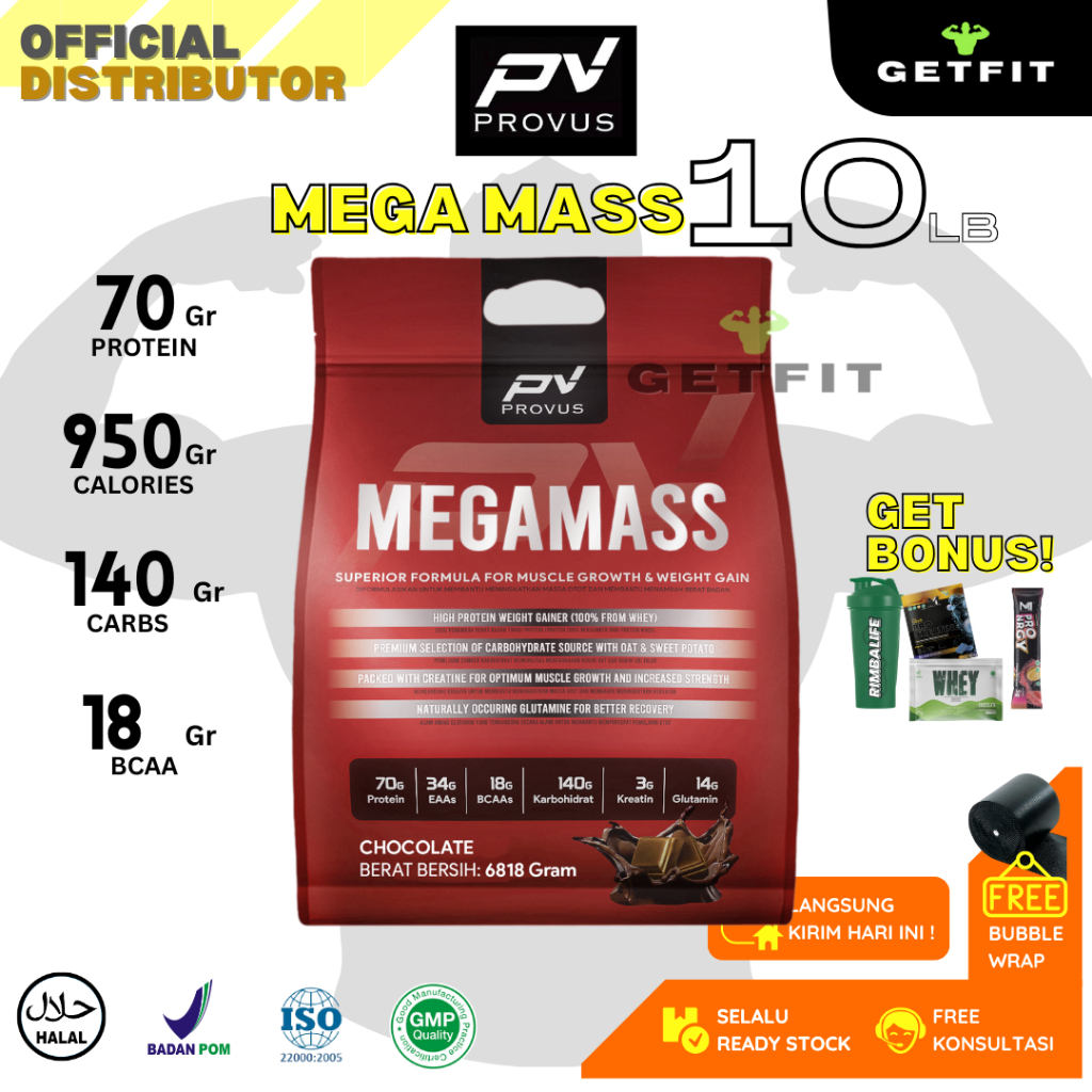 Provus Mega Mass 10 lbs 4545 Gram Susu Gainer Penambah Berat Badan Megamass Bulking