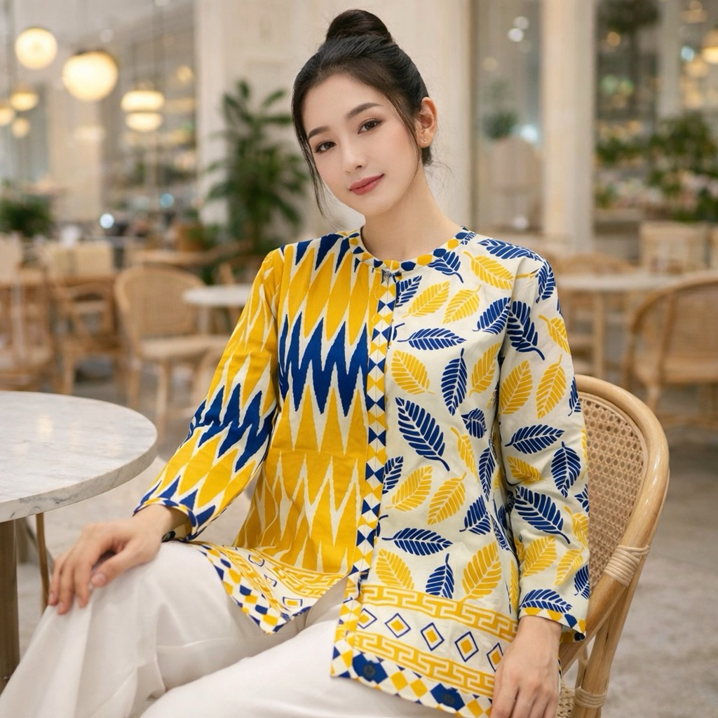 Blus Batik Wanita Motif Iwan Tirta Warna Kuning | Baju Kerja Kantor | Busui Friendly