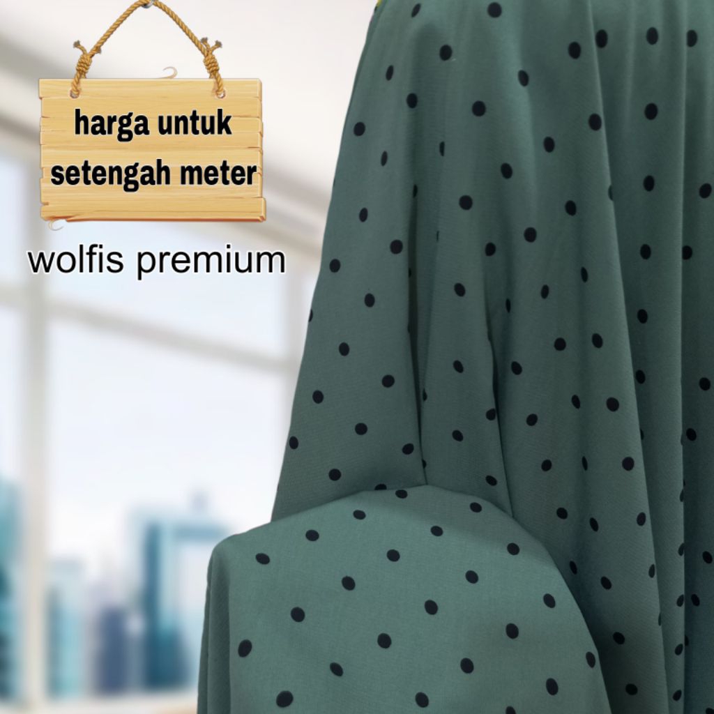 Kain Wolfis Premium Motif Polkadot Dasar Hijau Harga Untuk Setengah Meter Lebar Kain 150 Cm