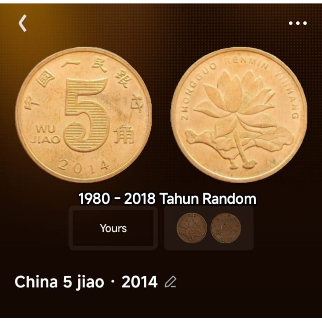 TP547 Koin 5 Wu Jiao China Koleksi Uang Logam Coin Lama Antik Kuno Jadul Asing Luar Negeri Mancanega
