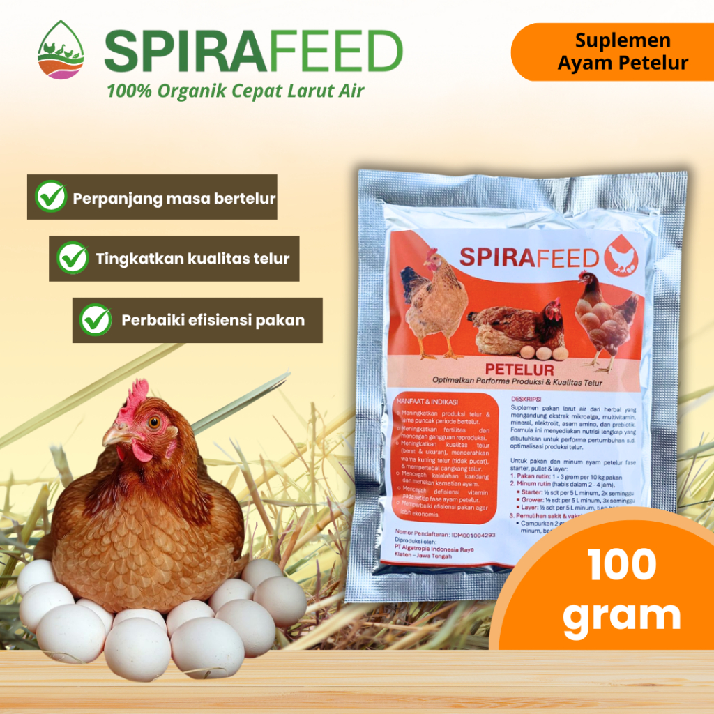 SPIRAFEED Petelur 100gr – Suplemen Pakan Ayam Petelur | Pendukung Produksi & Kualitas Telur