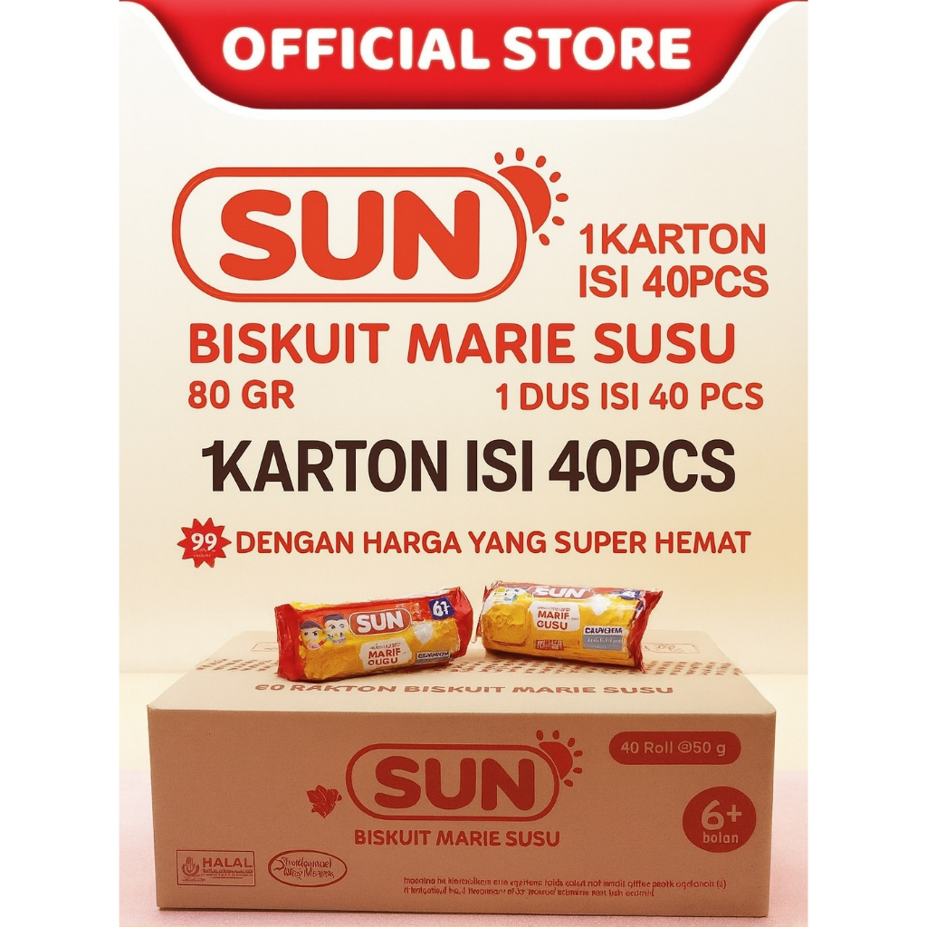SUN BISKUIT MARIE SUSU/ KEJU 80G. DIJUAL 1 KARTON HARGA GROSIR LEBIH MURAH ISI 40PCS