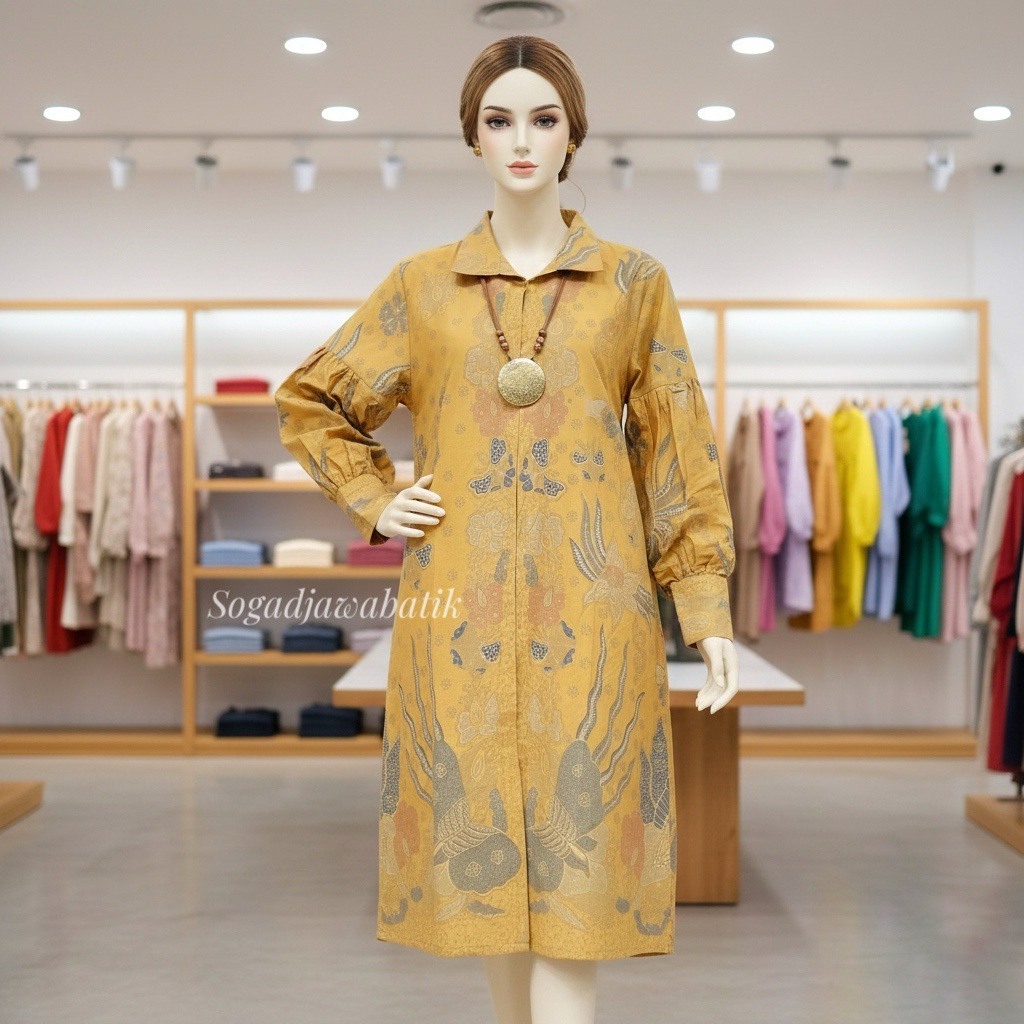 Tunik batik kantor | Dress batik modern model lengan balon