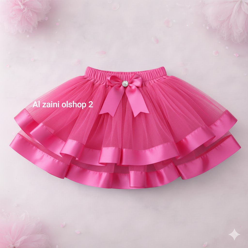 #rok tutu anak prempuan lis pita besar. banyak pilihan warna. hitam. hijau. ungu muda. putih. pink b