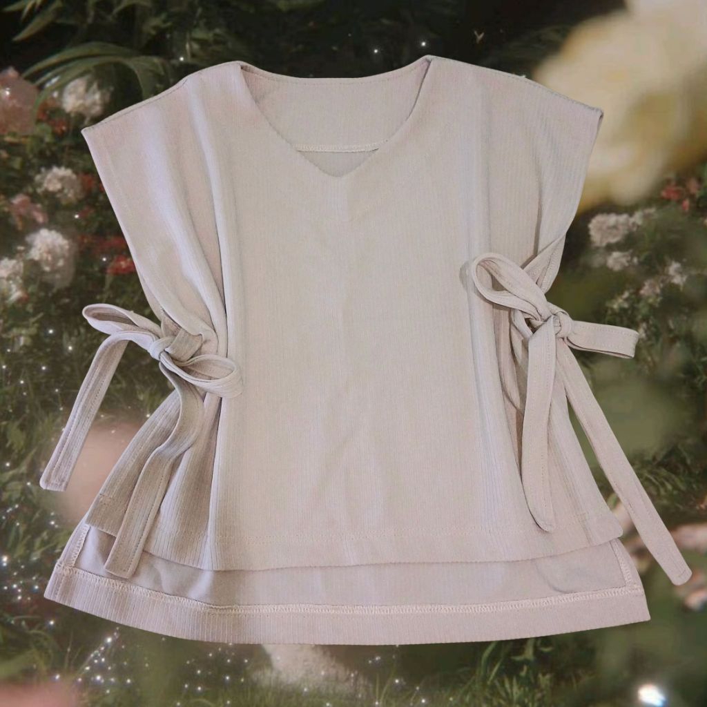 Vest dusty pink ribbon knit ribbed coquette light dark academia korean japanese style (preloved)