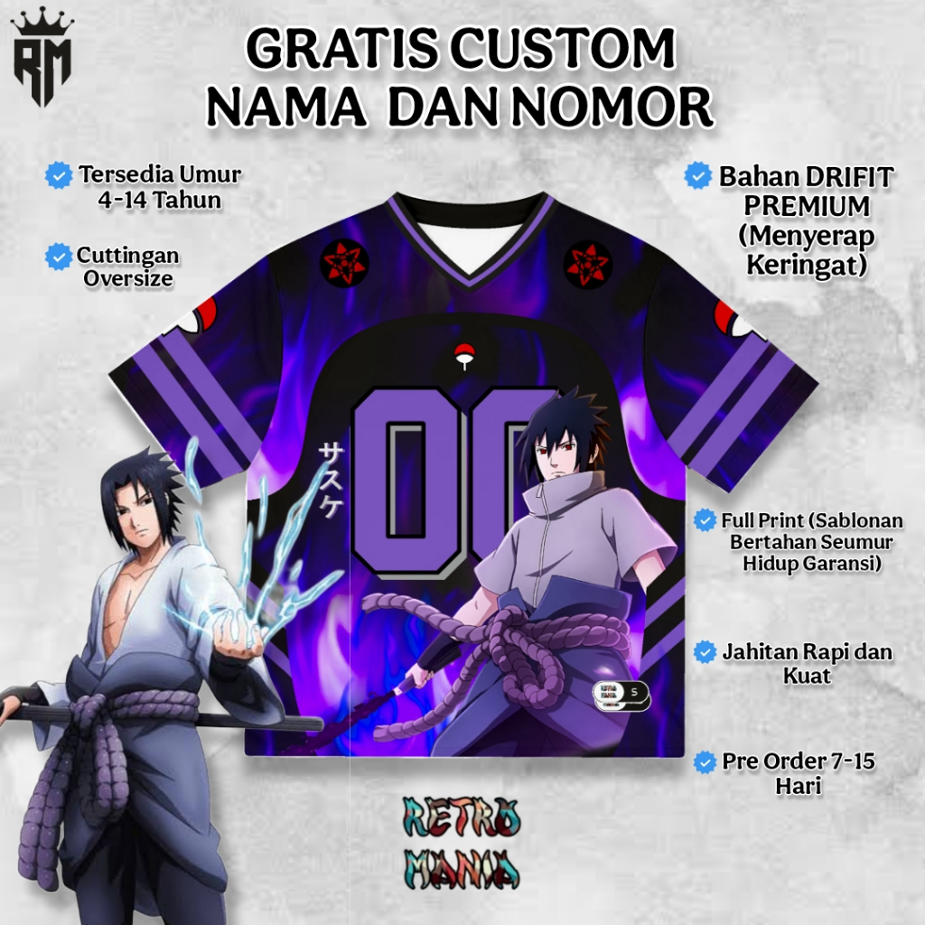 (GRATIS NAMA NOMOR) Jersey Naruto Anak / Jersey Oversize Anak / Baju Naruto Anak / Baju Anak