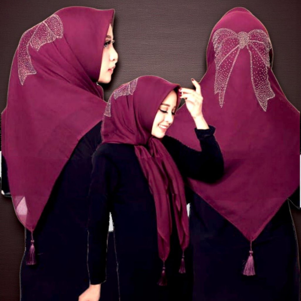 Hijab segiempat  swarovski pita Segi Empat Paris Payet Swarovski Paris Jambul Payet  Swarovski