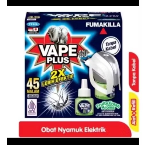 Fumakilla Vape Plus Tanpa Kabel Full Set Alat + Isi Aroma Fruity Fresh 45malam