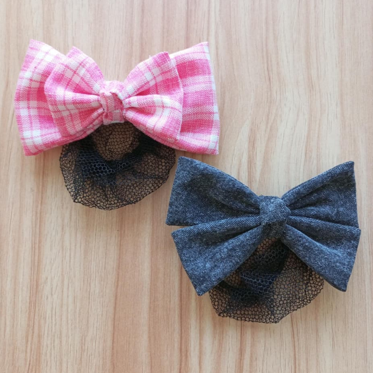 Harnet sanggul rambut / harnet rambut denim jeans hitam / harnet rambut pink