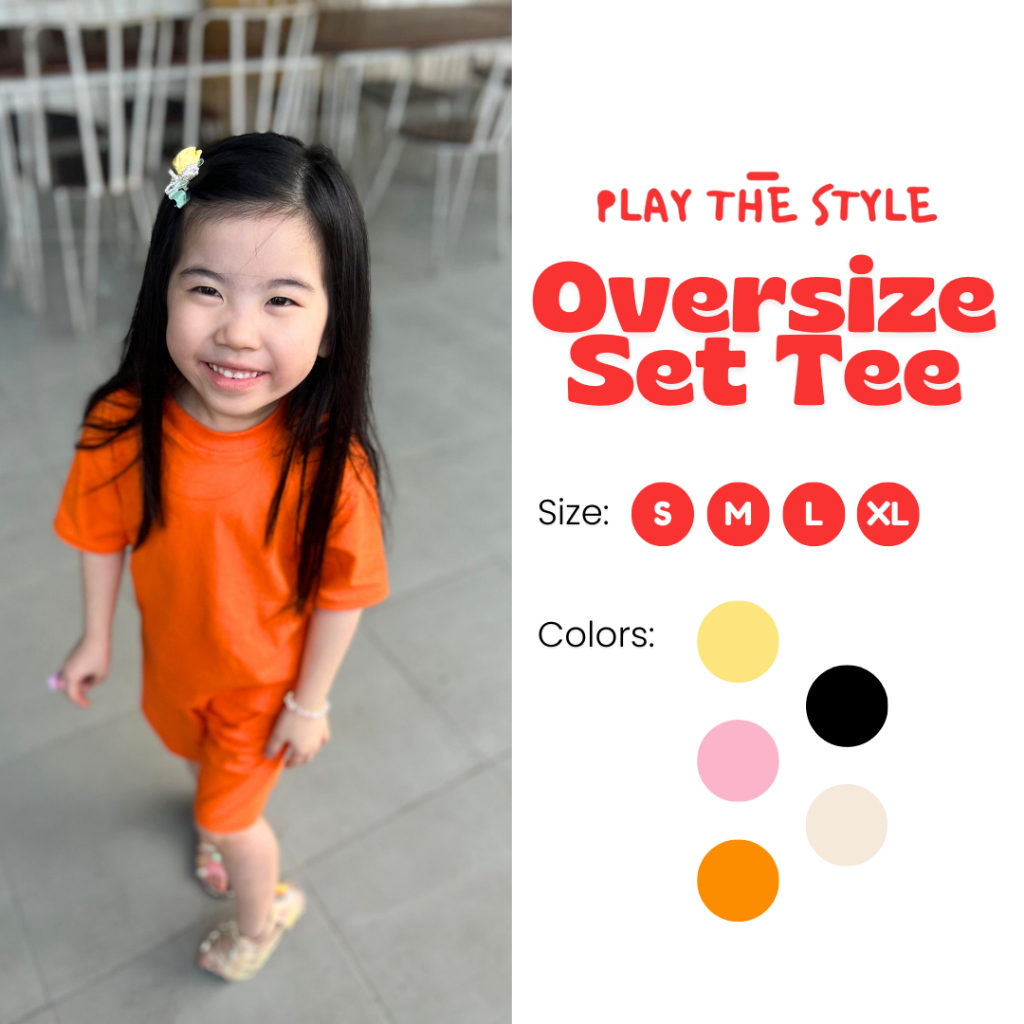 PlayTheStyle Oversize Set Tee Anak Korean Style Orange | Set Anak Harian | Adem Halus Premium Anti B