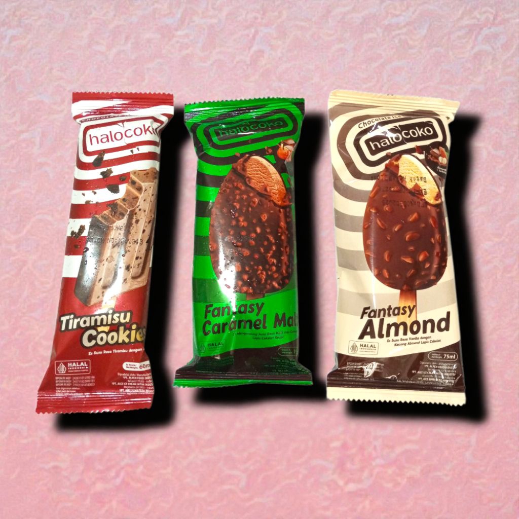Eskrim Halocoko Tiramisu Cookies 23 Choco Cone Fantasy Almond Caramel Malt