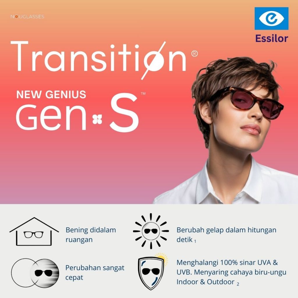 Nouglasses - ESSILOR Transitions Gen S Crizal Single Vision (Berubah Warna)