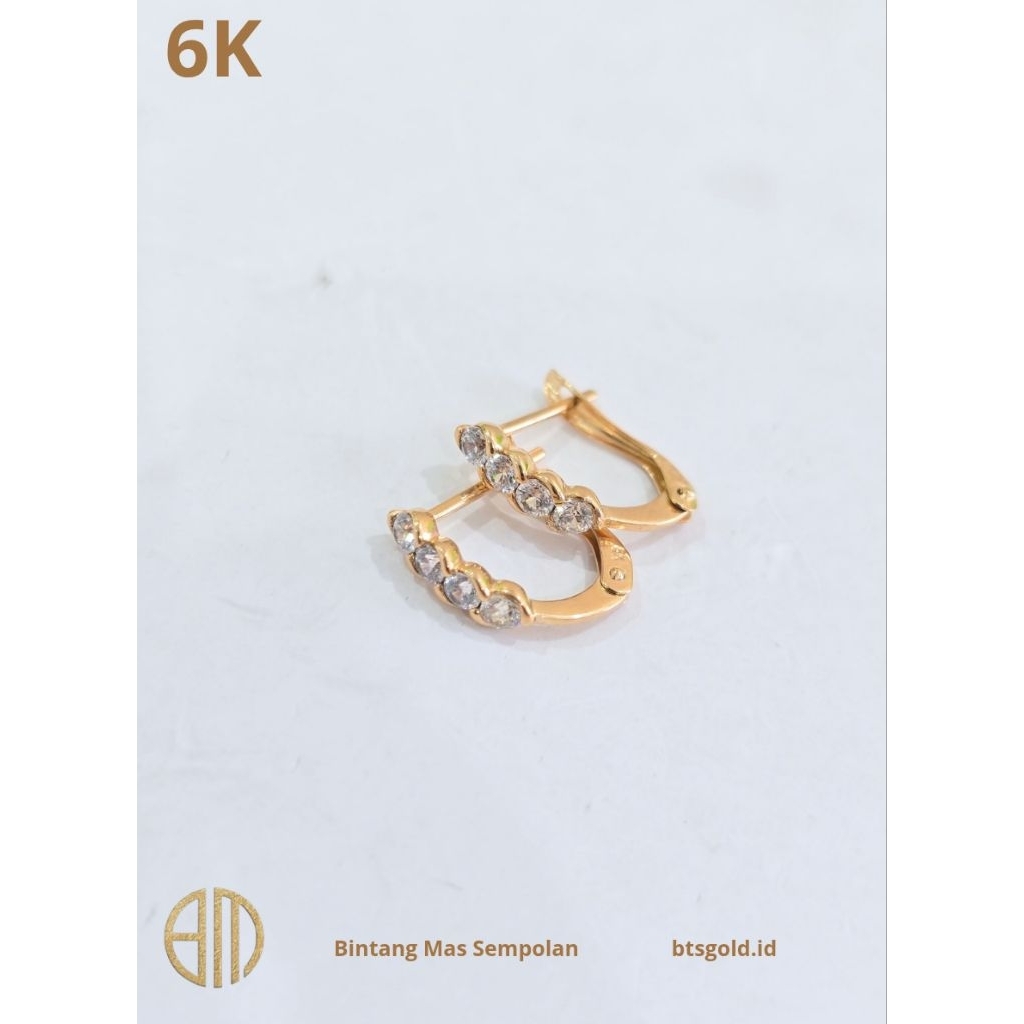 Anting Jepit Permata Putih Timbul Emas Asli