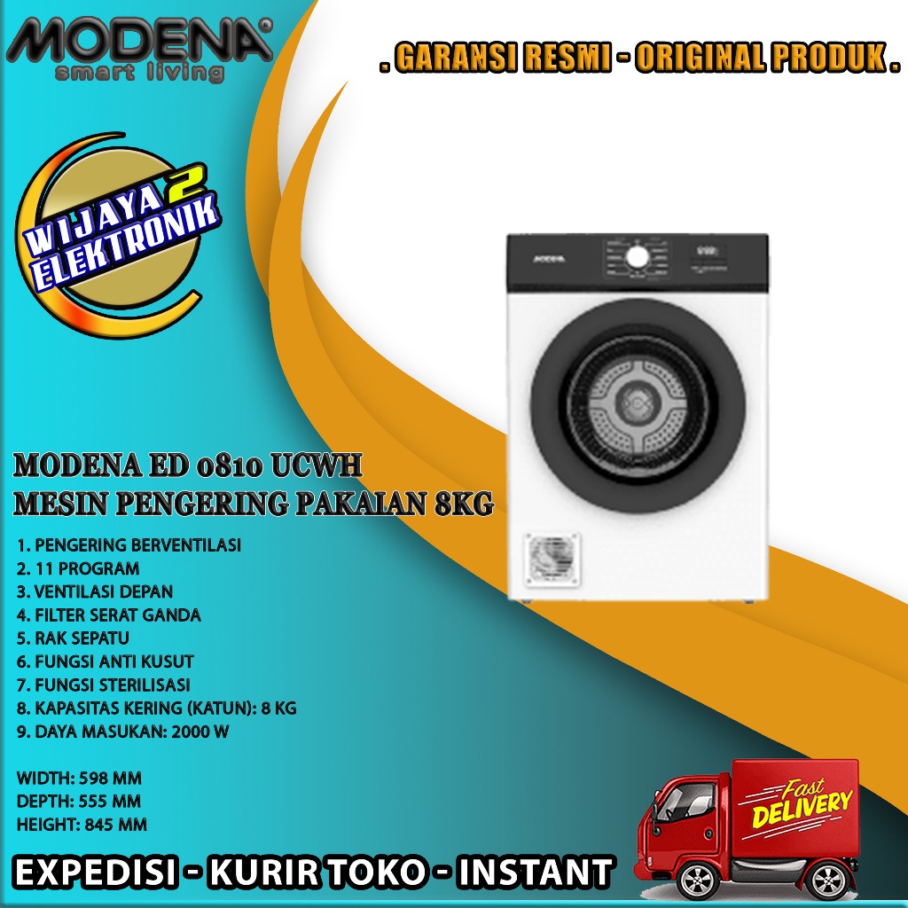 Modena Dryer ED 0810 UCWH Baru Segel Murah / Mesin Pengering pakaian kapasitas 8kg Bergaransi Resmi 