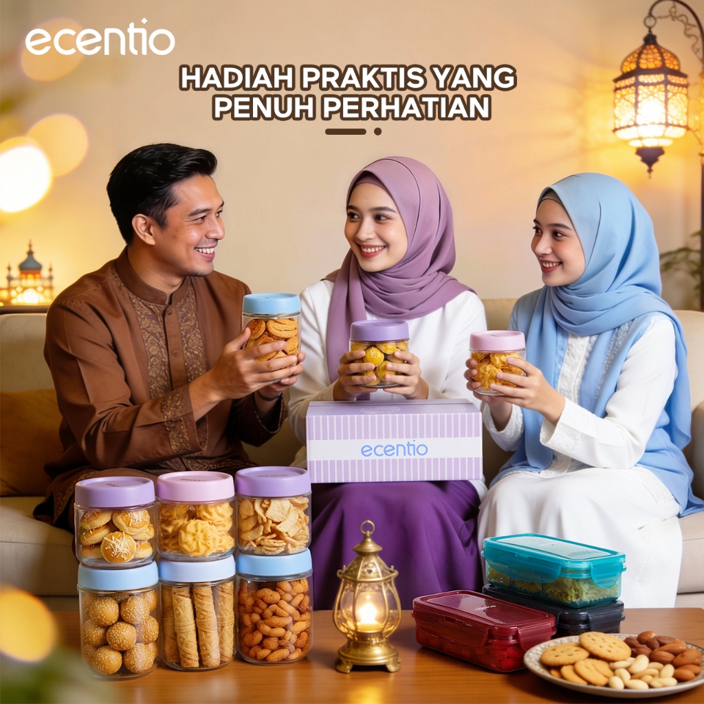 [ecentio toples lebaran] Toples Plastik Bening Aesthetic Lucu Imut untuk Anak - Set Wadah Kue Kering