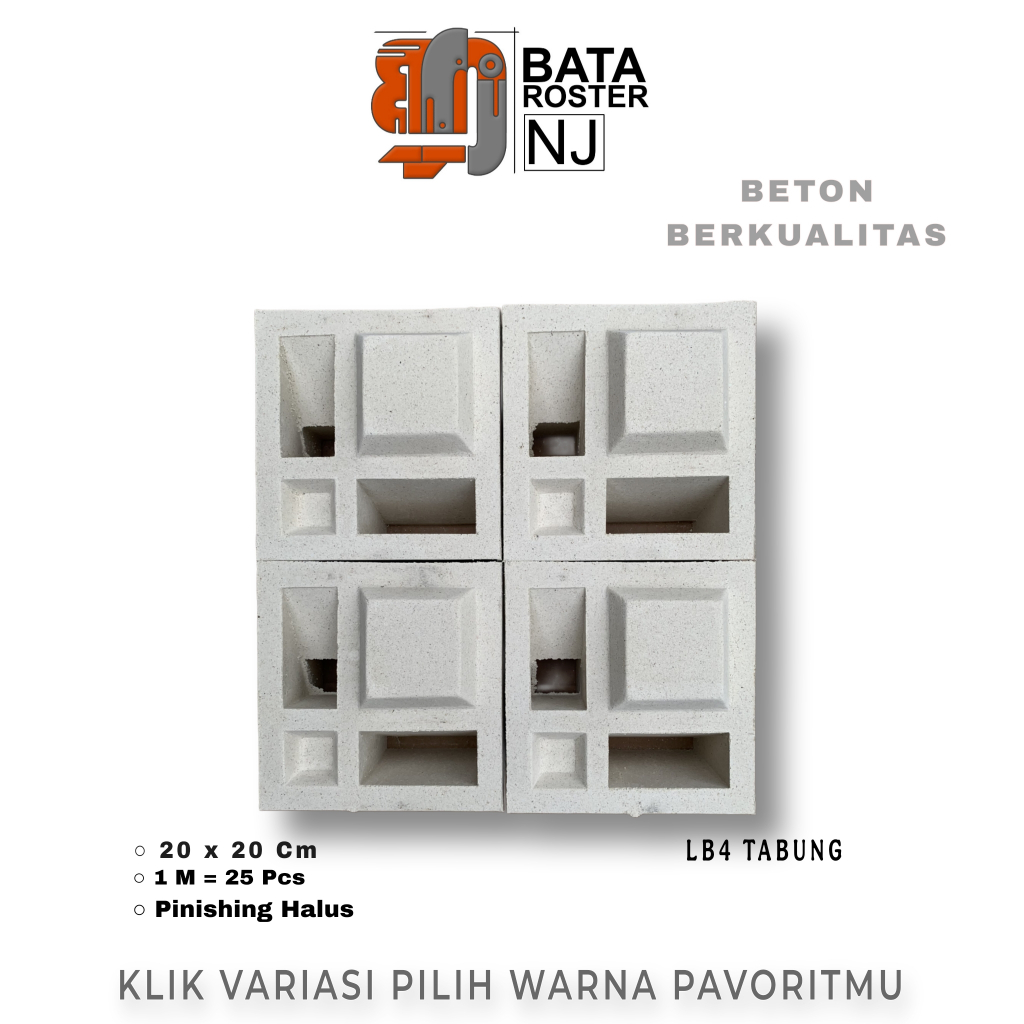 BATA ROSTER NJ - Roster Beton Minimalis - Model Dua Sisi, Ukuran 20 x 20 | Loster Putih | Ventilasi 