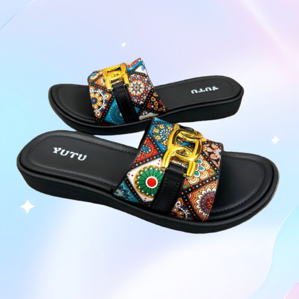 YUTU Fashion- Sandal Wanita Teplek Bahan Jelly Anti Slip, Nyaman Dipakai Premium dengan gesper logam