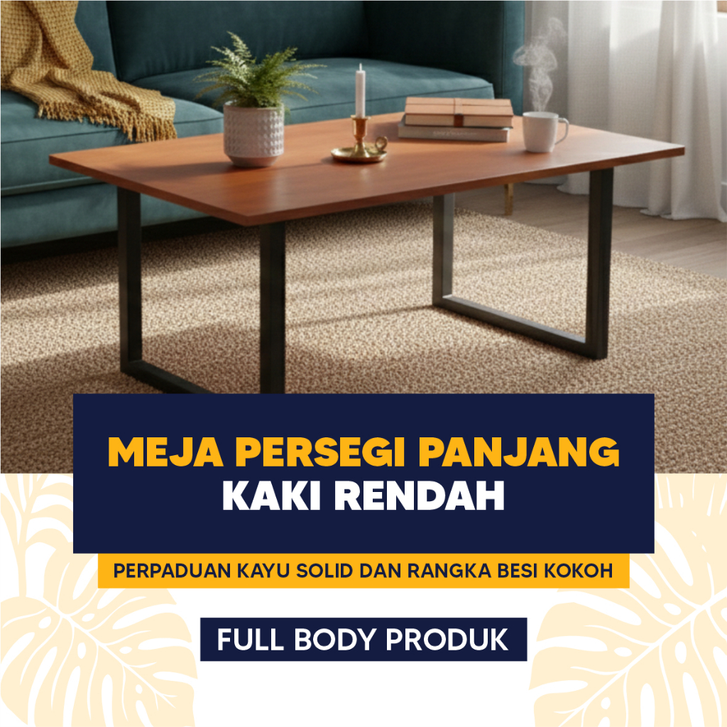 MEJA RAKIT - MEJA KAYU PORTABLE KAKI BESI KOTAK PENDEK 40 CM