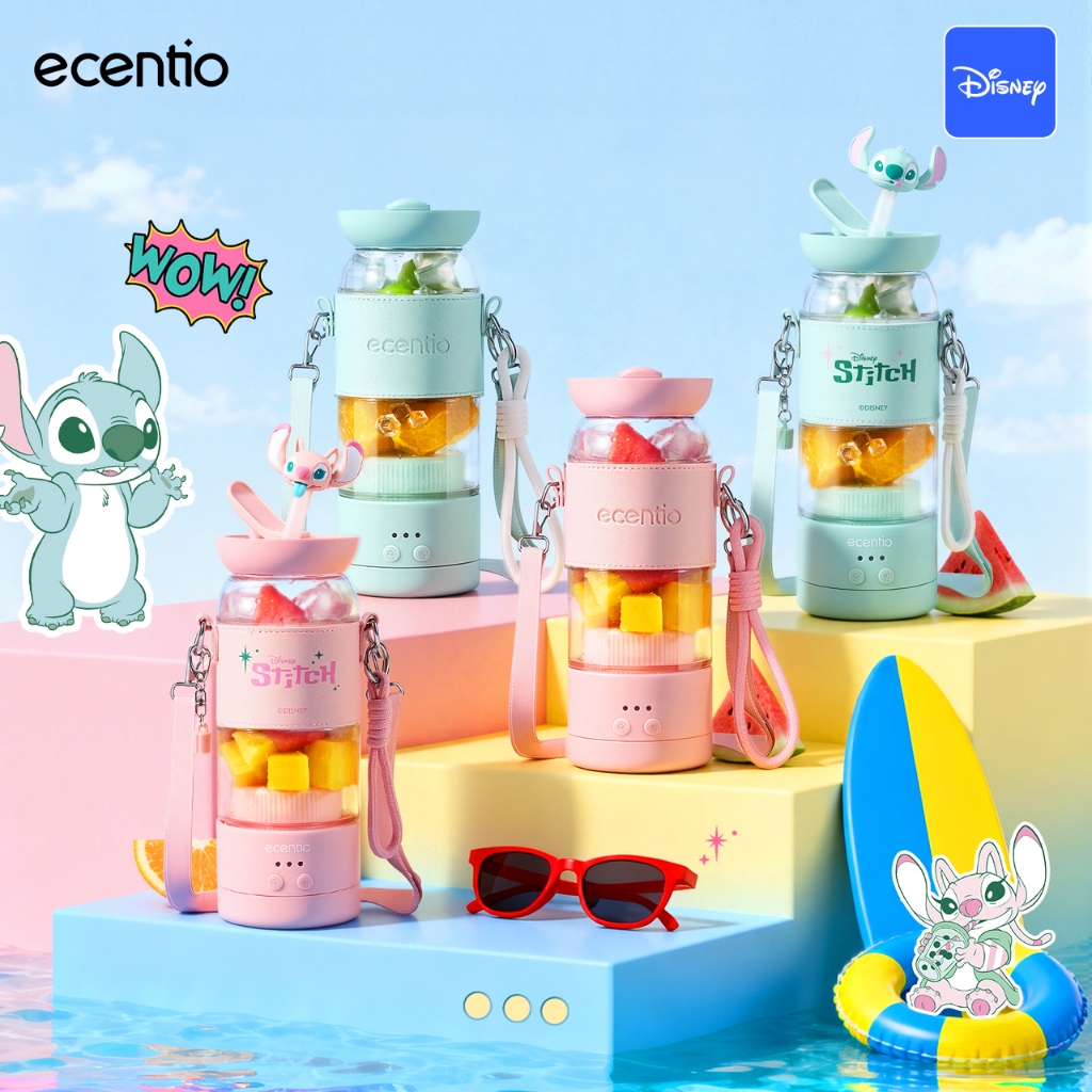 ecentio Blender Juicer Disney 18 Pisau Kaca 500ml 2 Speed Portable Tali Sling + Sedotan