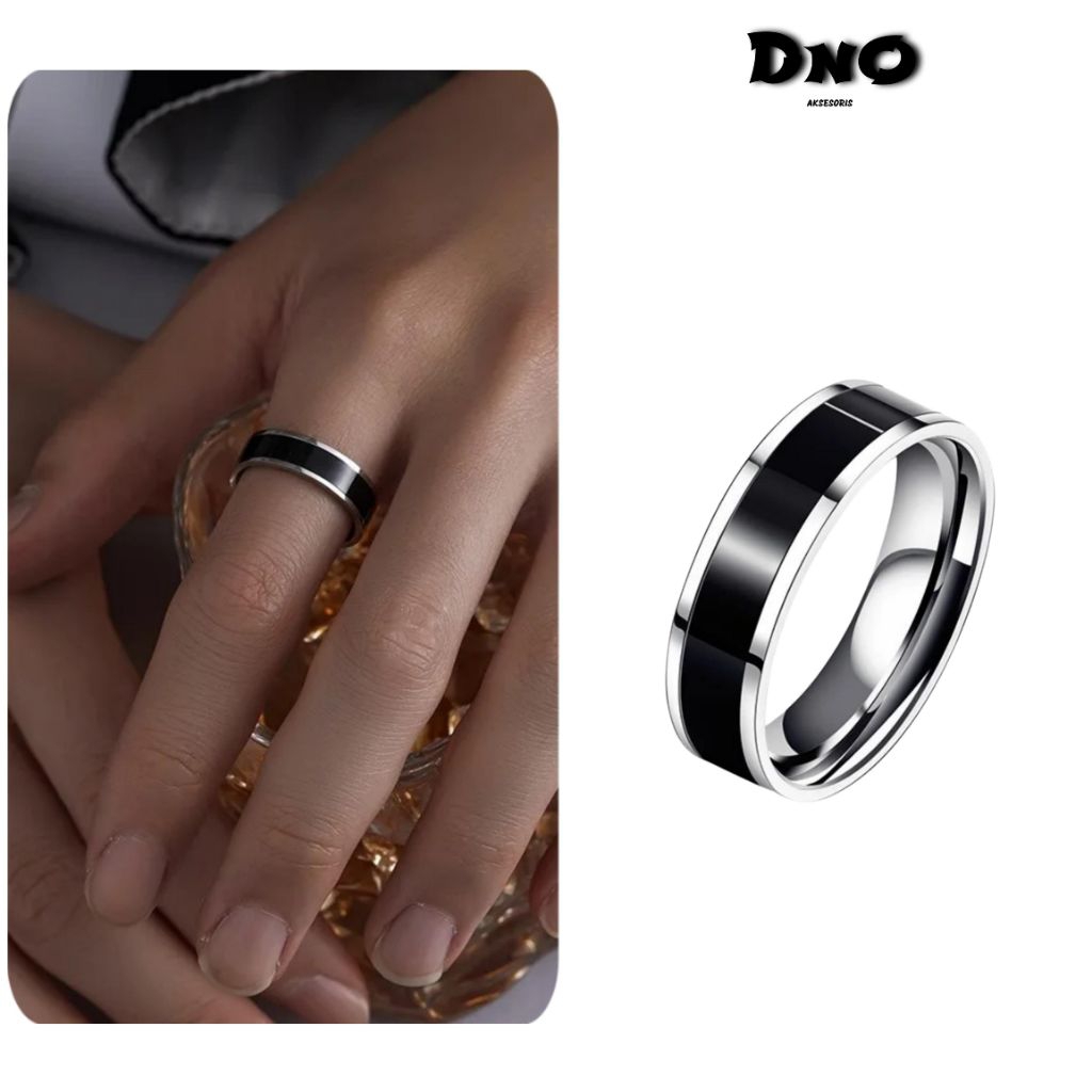 Cincin Titanium List Hitam Silver Anti Karat Pria Wanita