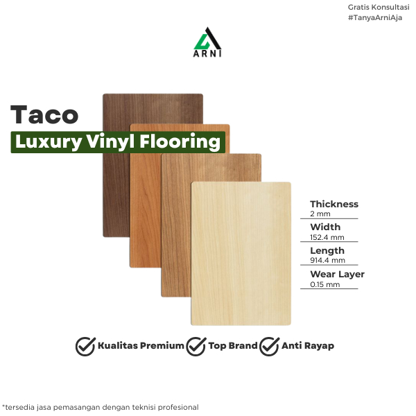 Lantai Vinyl Taco 2mm - Wood Grain Series | 152.4 x 914.4 mm