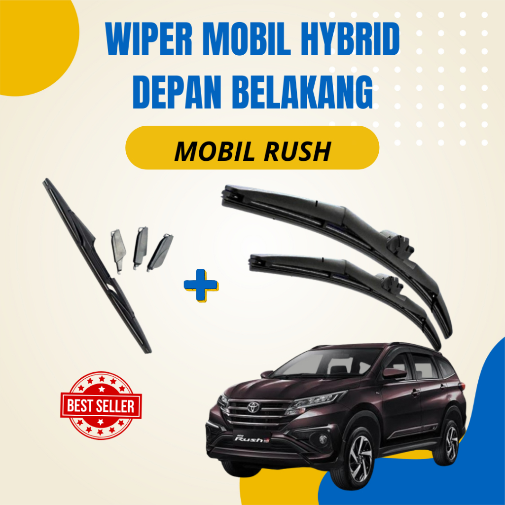 1 Set Wiper Mobil Hybrid Kaca Depan + Wiper Kaca Belakang Single Karet Khusus Toyota Rush