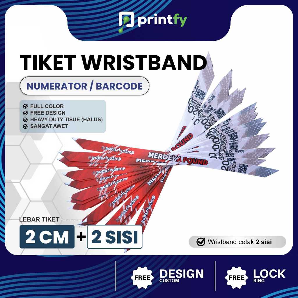 Tiket Wristband Custom + Barcode - 2 cm - 2 sisi / Gelang Lanyard / Gelang Konser