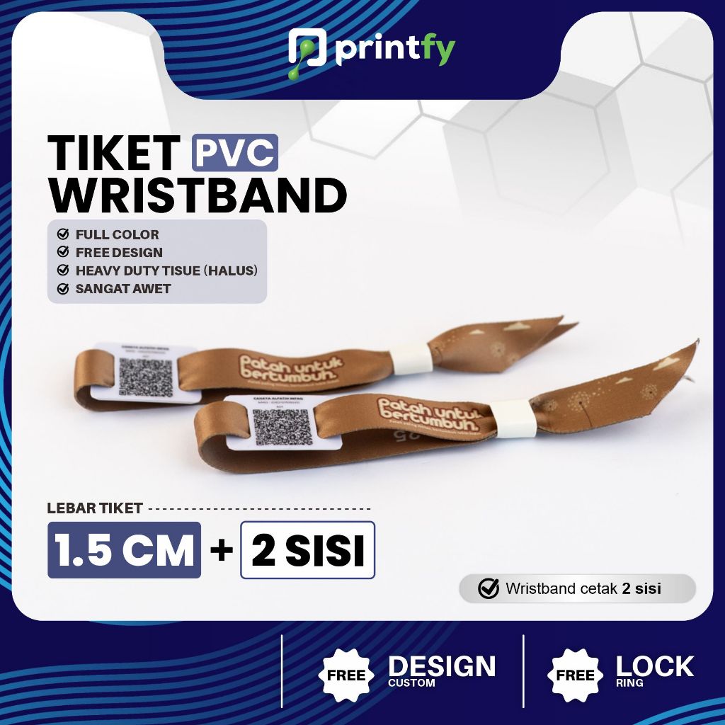 Tiket Wristband Custom + PVC Barcode - 1.5 cm - 2 sisi / Gelang Lanyard / Gelang Konser