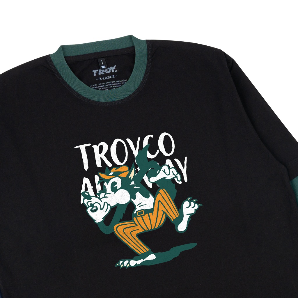 Troy Company Double Sleeve Longsleeve Tshirt Black Green Syuit Toon - Kaos Hitam Hijau Lengan Panjang DSD 3503