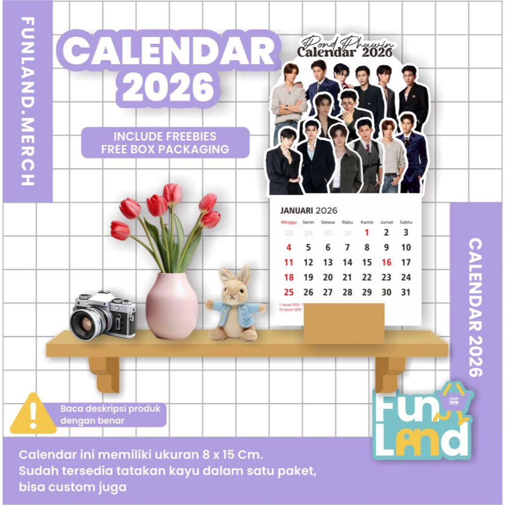 Kalender Meja Custom | Kalender Aktor Thailand Aesthetic | Kalender 2026 | Funland.Merch
