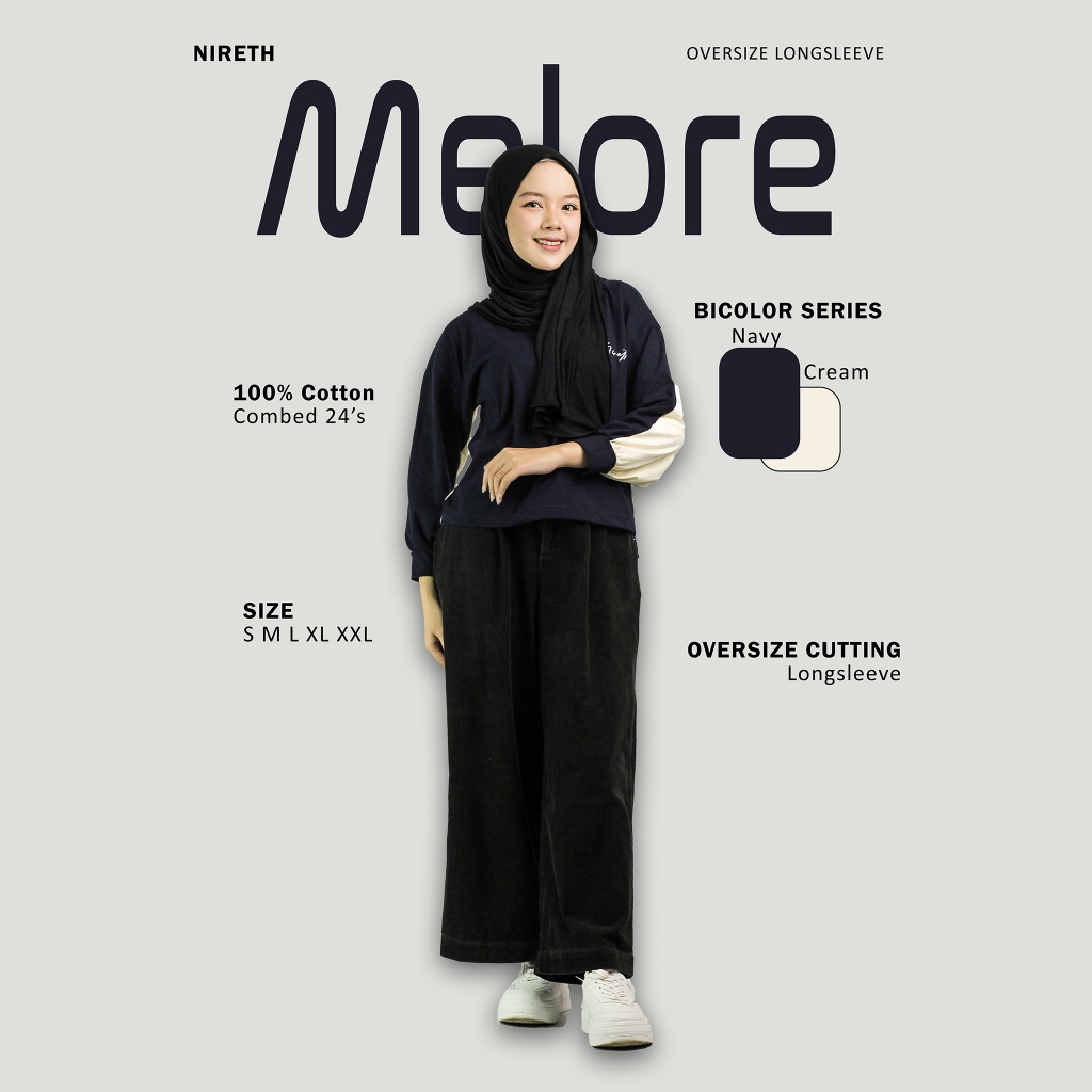 Nireth Melore Oversize Crop Long Sleve Bicolor - Kaos Oversize Crop Wanita Kombinasi 2 warna Lengan 