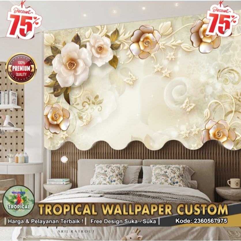 Wallpaper Custom 3D Flower | Wallpaper Custom 3D  | Wallpaper Kamar Tidur  | Wallpaper Custom