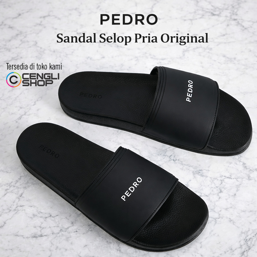 PEDRO SANDAL PRIA ORIGINAL ASLI ORI SENDAL SLIDE HITAM PM085