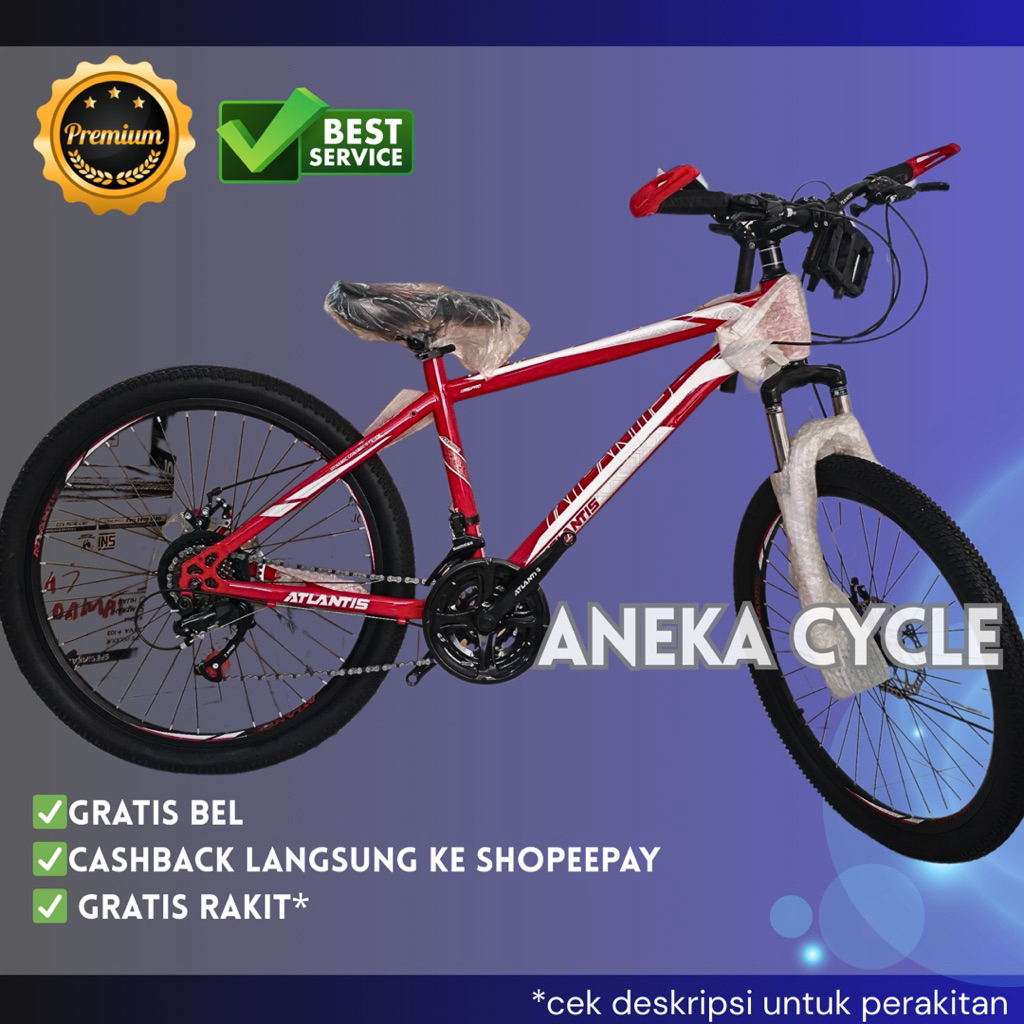 Sepeda Gunung MTB Atlantis 24 Inch RS Pro Rem Double Cakram Depan Belakang Speed 7x3 Frame Besi