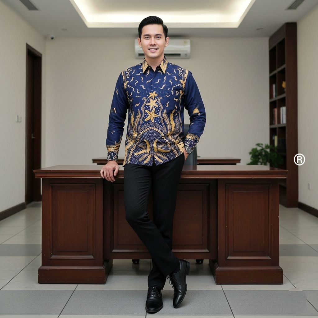 baju batik pria lengan panjang bahan dobby