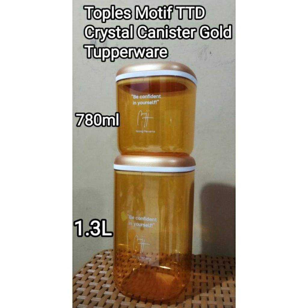 toples crystal canister gold 1 set Tupperware baru