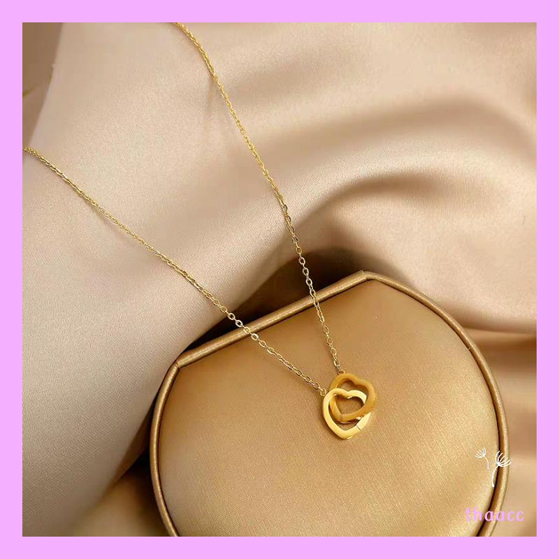 Kalung titanium wanita motif Love double simple ( Gold & Silver )