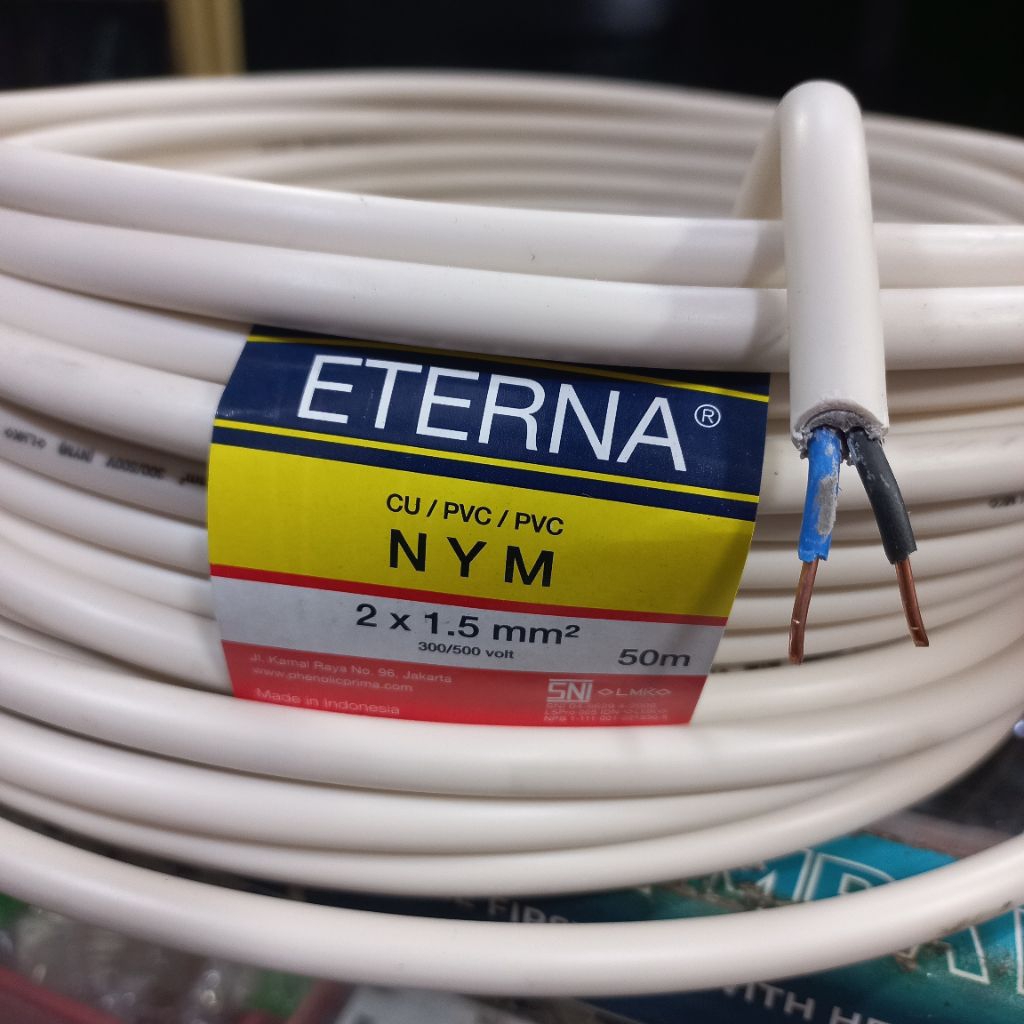 Kabel Kawat ETERNA 2x1,5 NYM Permeter / Kabel kawat tembaga isi 2 (1 meter)
