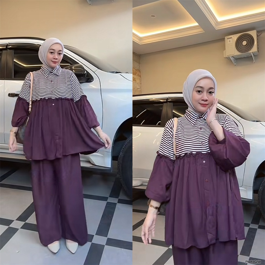 ZELA STRIPE ONE SET RAYON WANITA TERBARU