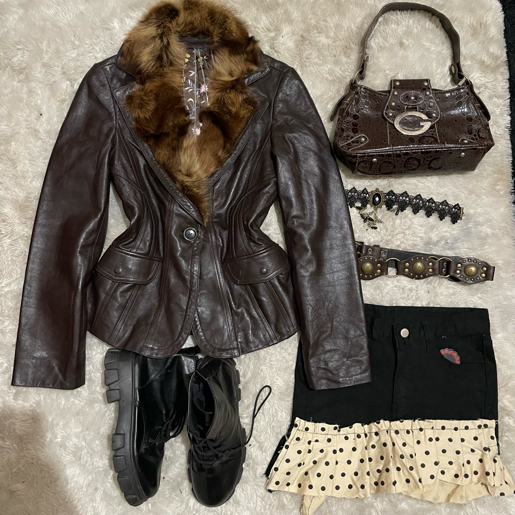 JAKET KULIT JAKET JEANS DENIM LEATHER Y2K GOTHIC PUNK GRUNGE METAL ALT