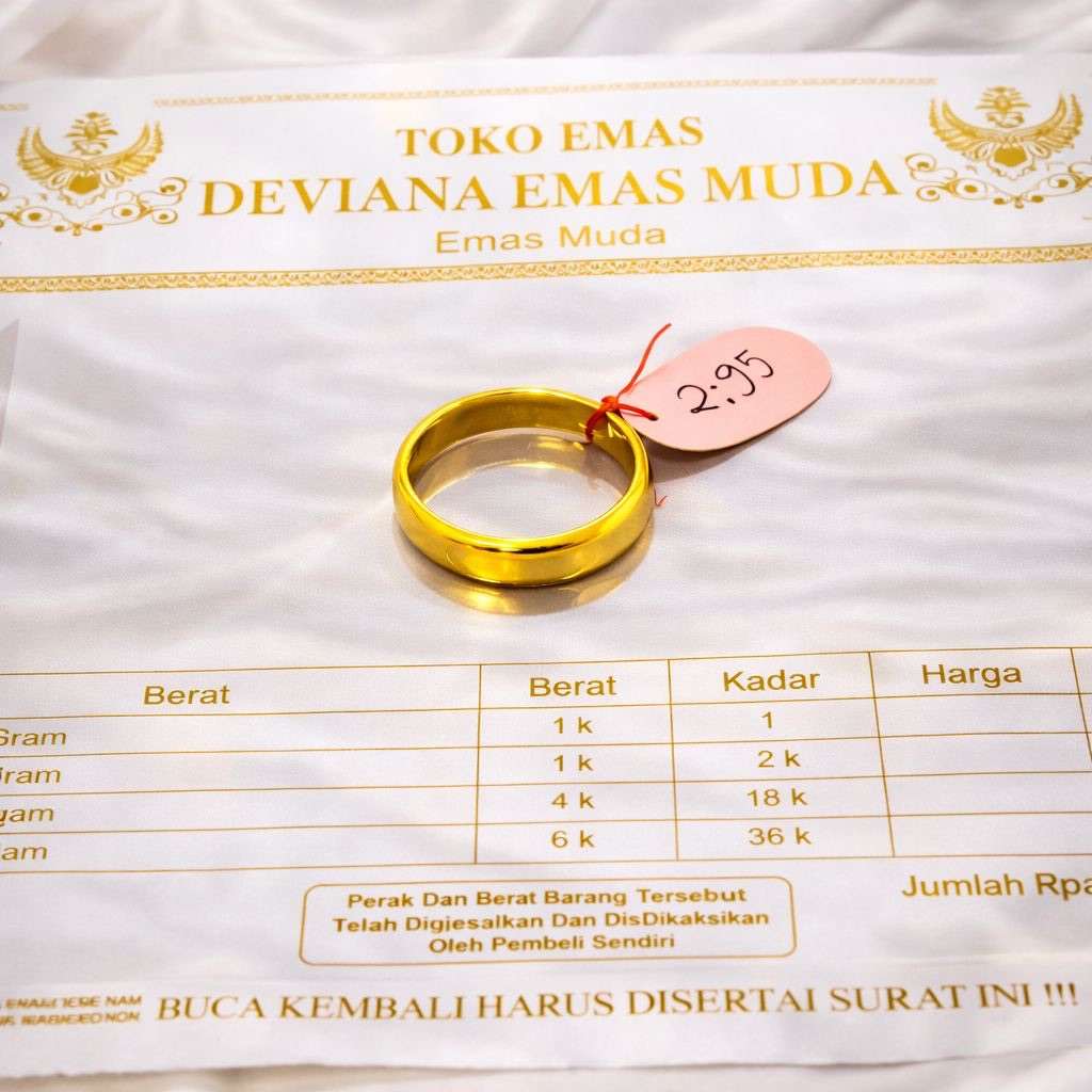 Cincin Polos Premium Berlapis Emas Muda Mewah Elegan Perhiasan Fashion Wanita Dapat Surat Toko
