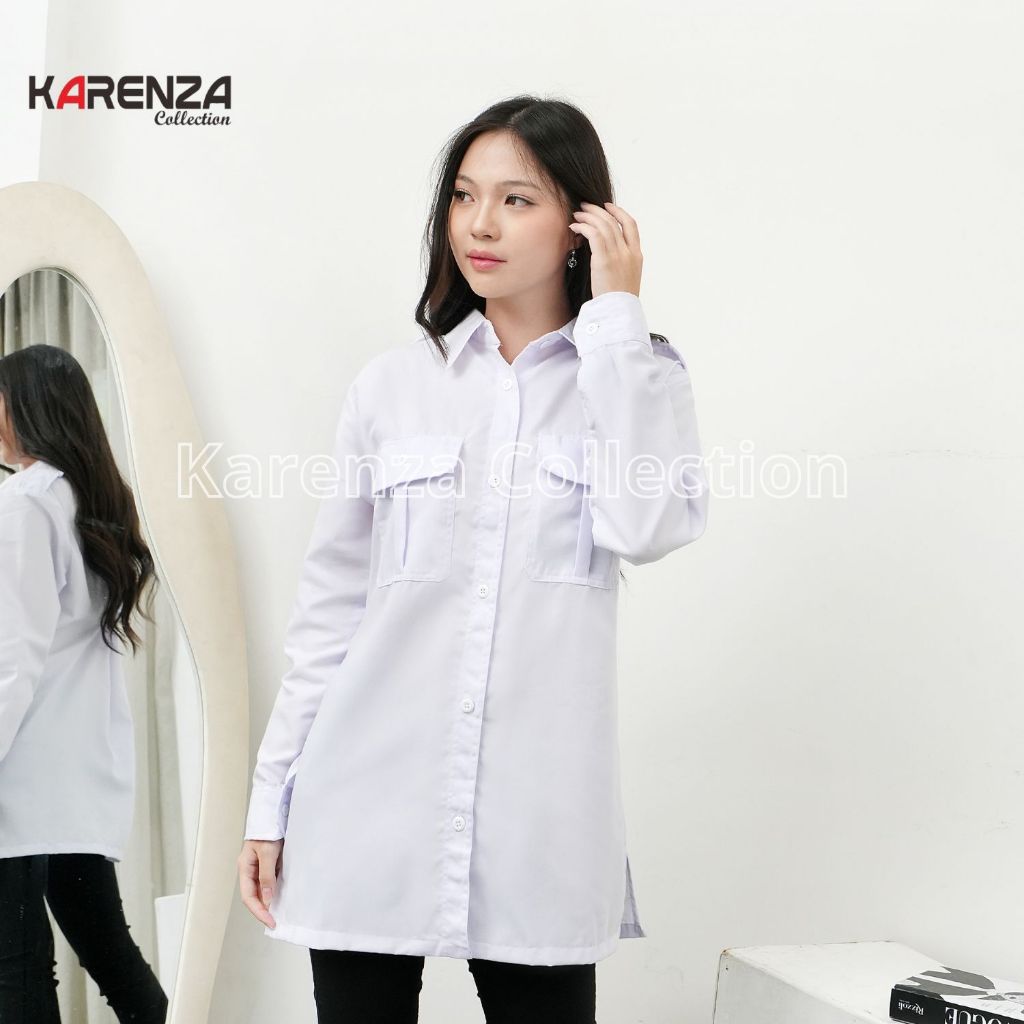 KEMEJA TUNIK PUTIH WANITA SERAGAM PDH PUTIH PNS WANITA BAJU DINAS PUTIH ATASAN TUNIK PUTIH TUNIK TER
