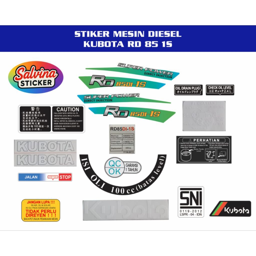 Stiker mesin diesel kubota RD 85 1S