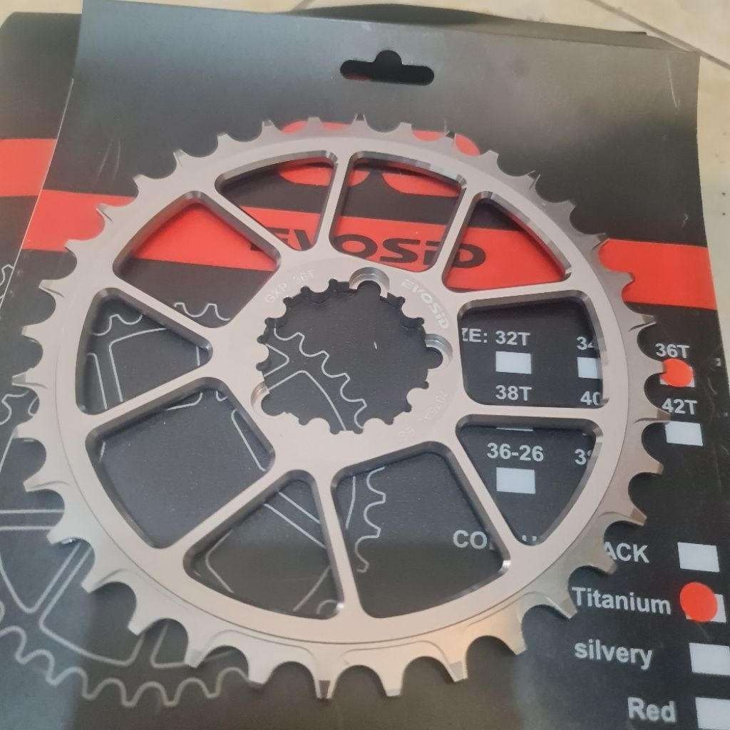 chainring evosid sram gxp 3bolt full cnc alloy 7075 tersedia hitam dan titanium 34t 36t 38t
