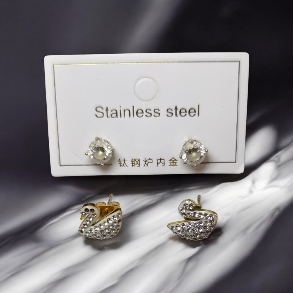 2 pasang Anting titanium permata free anting angsa titanium.